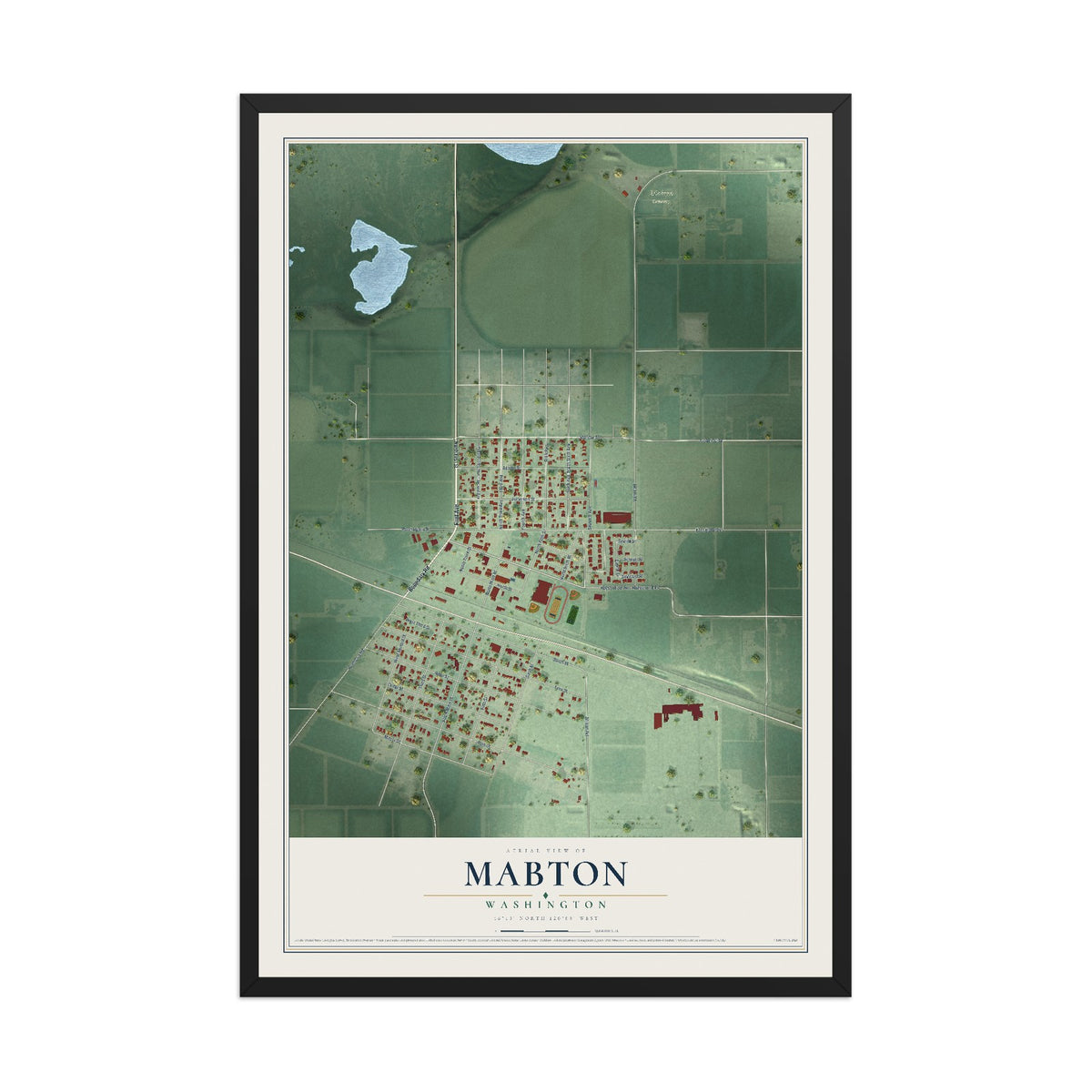 Map of Mabton, Washington, 12 x 18 inch print in a black wood frame