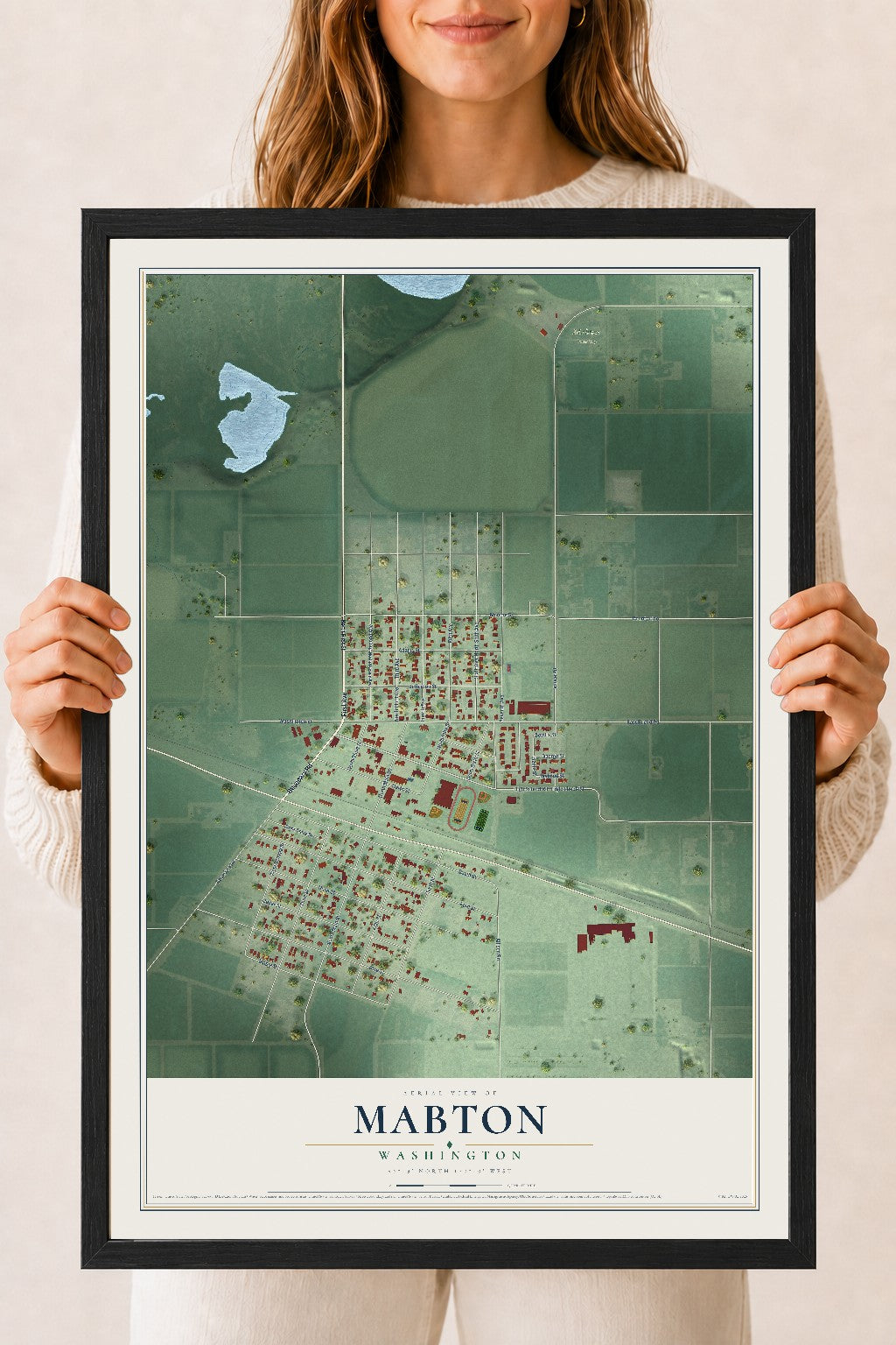 Map of Mabton, Washington, 18 x 24 inch print in a black wood frame