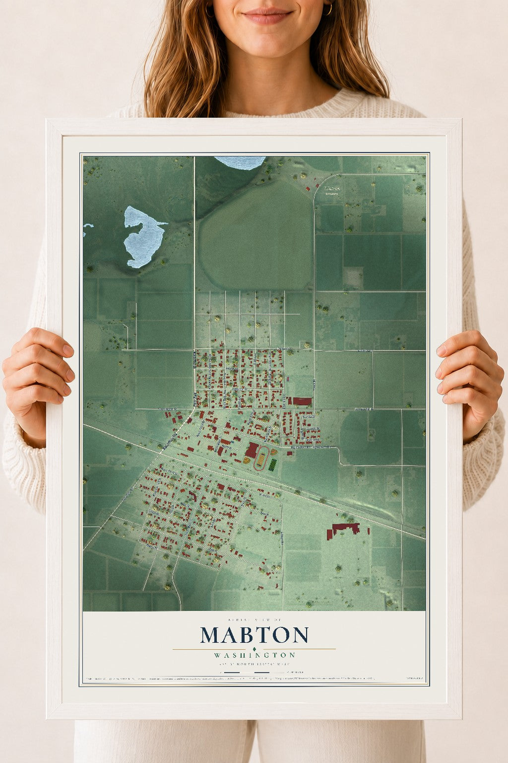 Map of Mabton, Washington, 18 x 24 inch print in a white wood frame