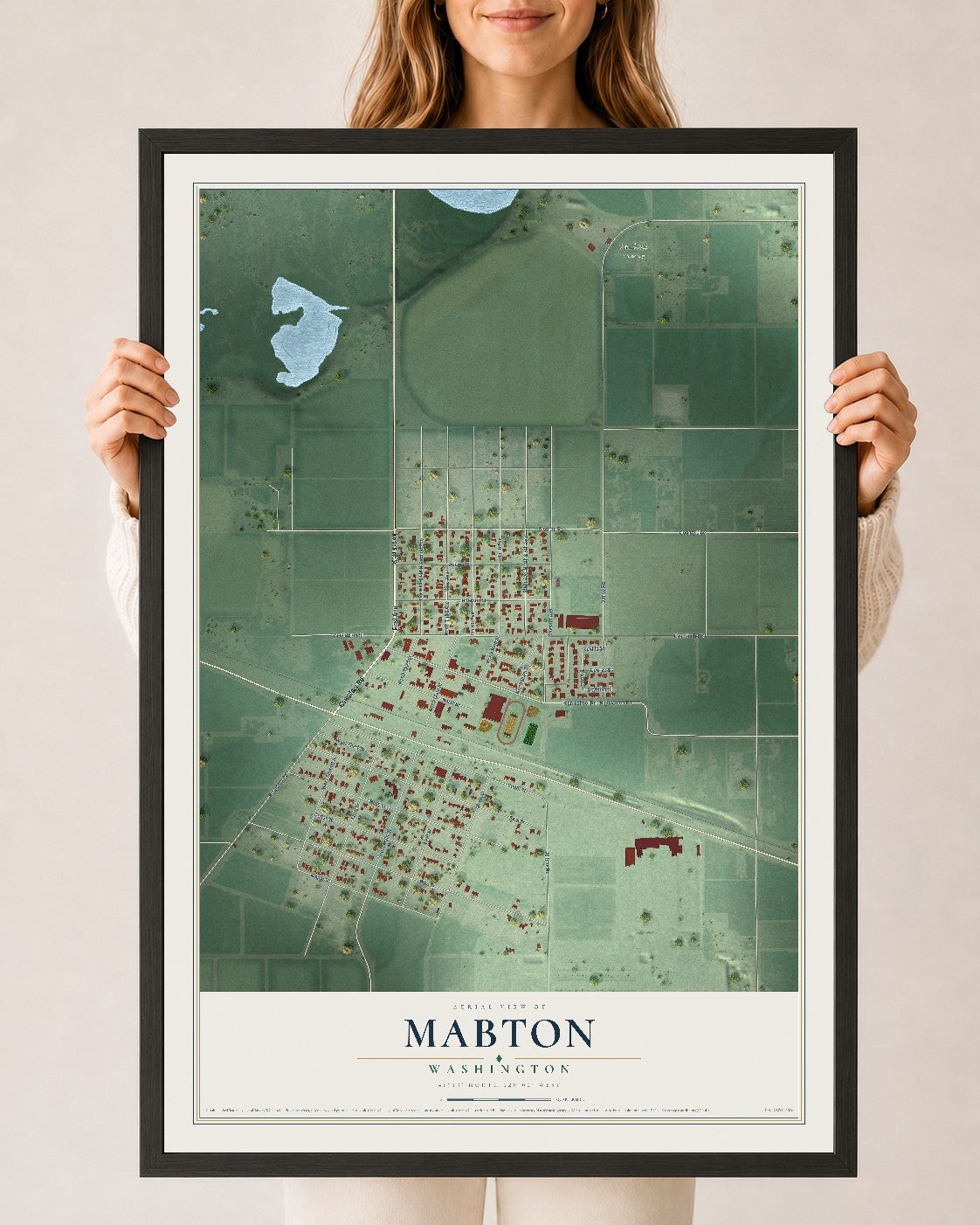 Map of Mabton, Washington, 24 x 36 inch print in a black wood frame