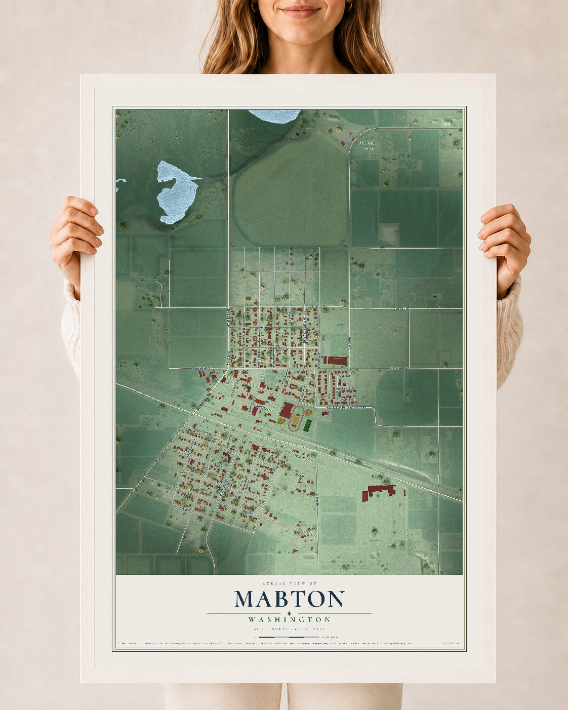 Map of Mabton, Washington, 24 x 36 inch print in a white wood frame