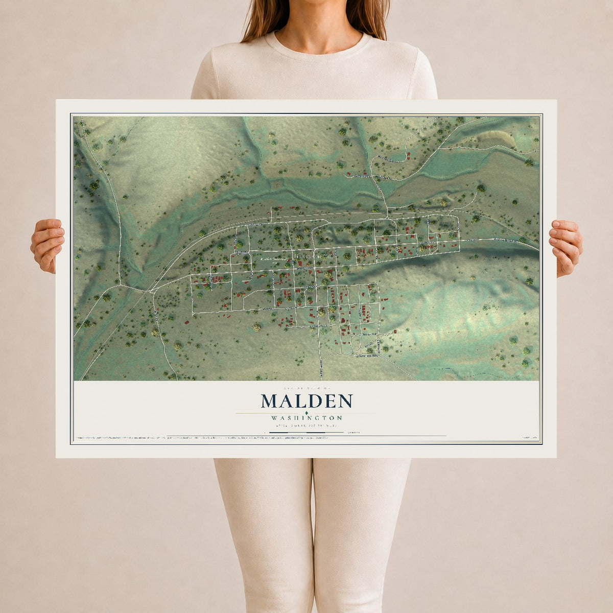 Map of Malden, Washington, 24 x 36 inch unframed archival matte print