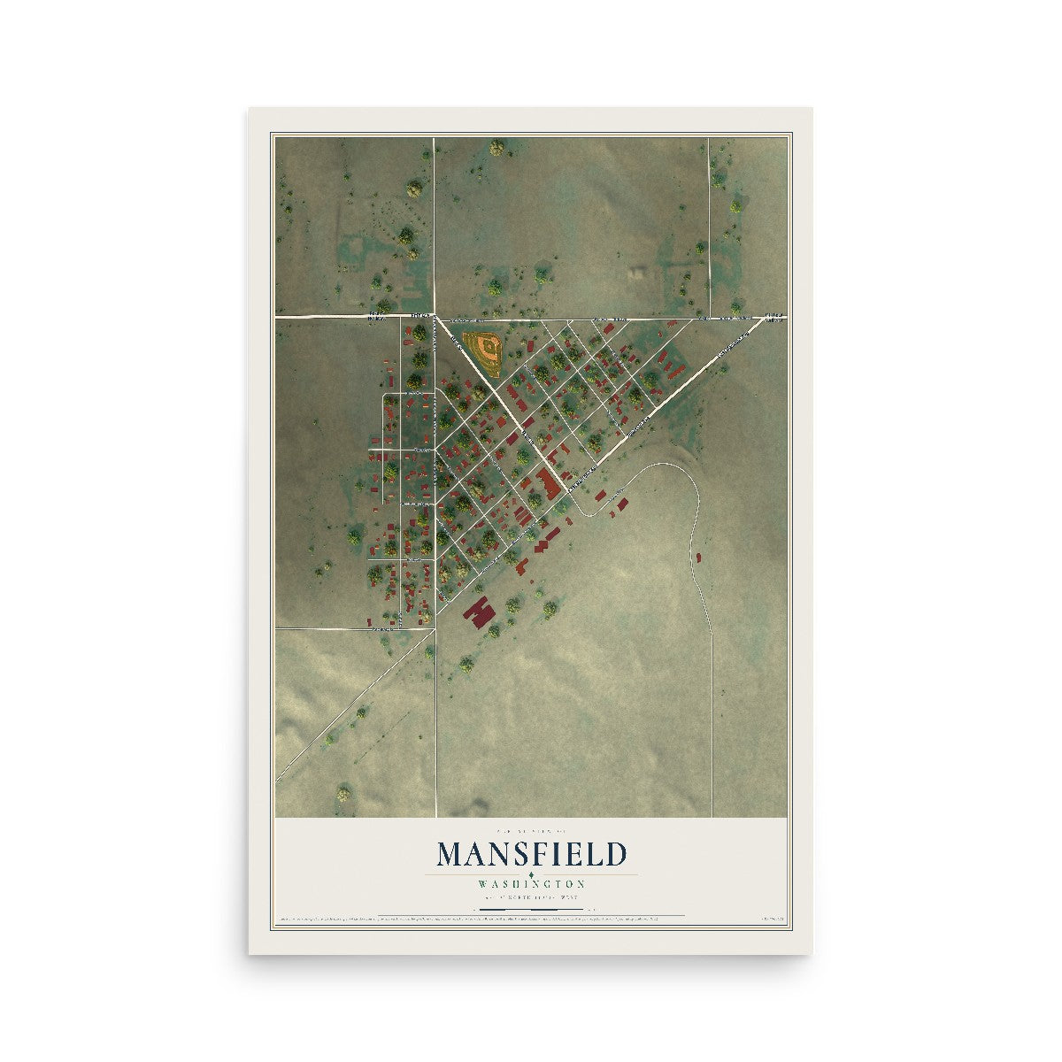 Map of Mansfield, Washington, 12 x 18 inch unframed archival matte print
