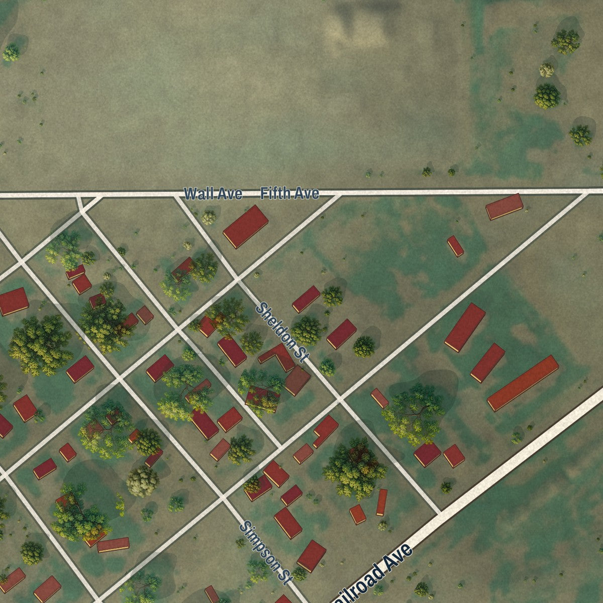 Second close-up of the map of Mansfield, Washington print showing more streets and buildings