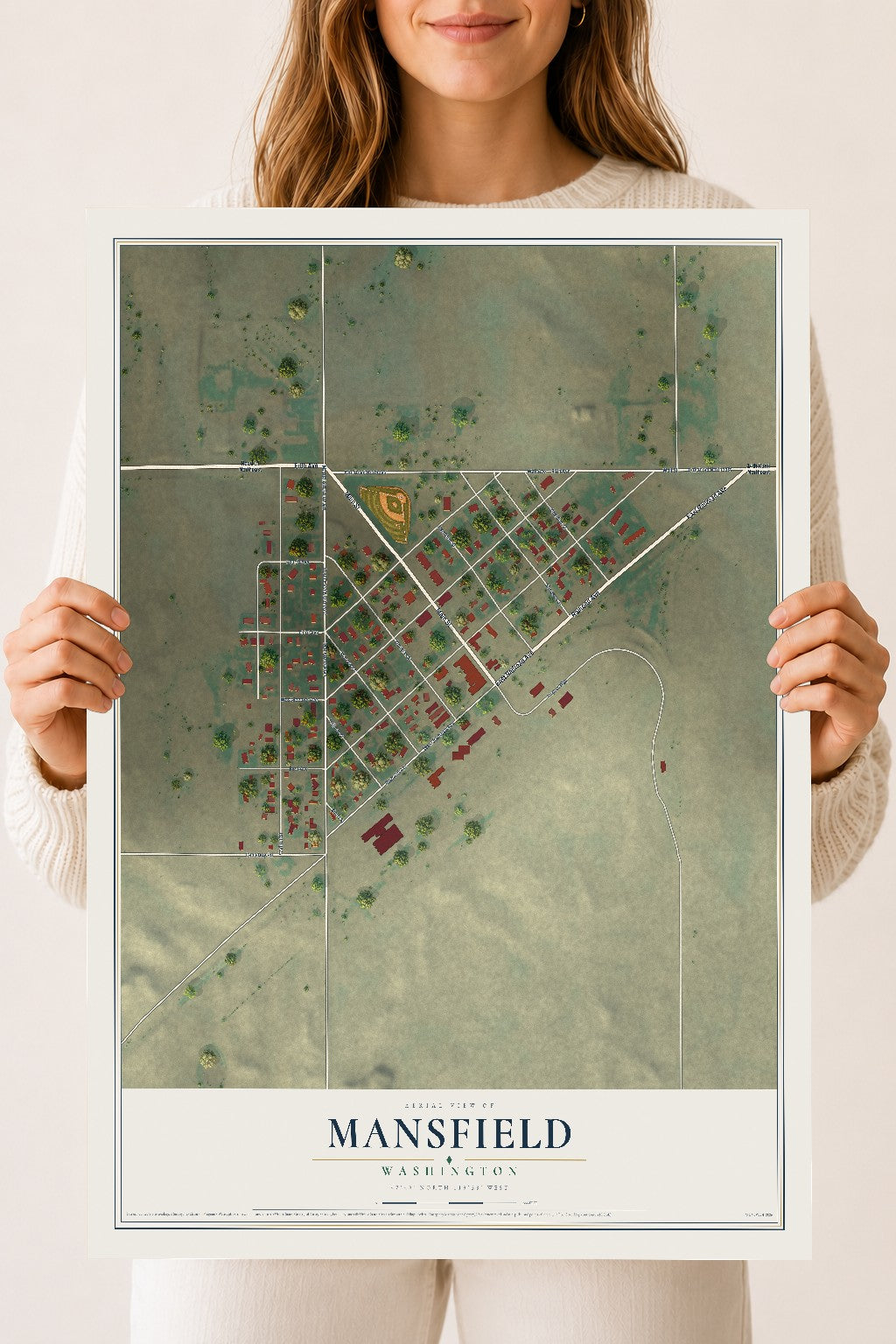 Map of Mansfield, Washington, 18 x 24 inch unframed archival matte print