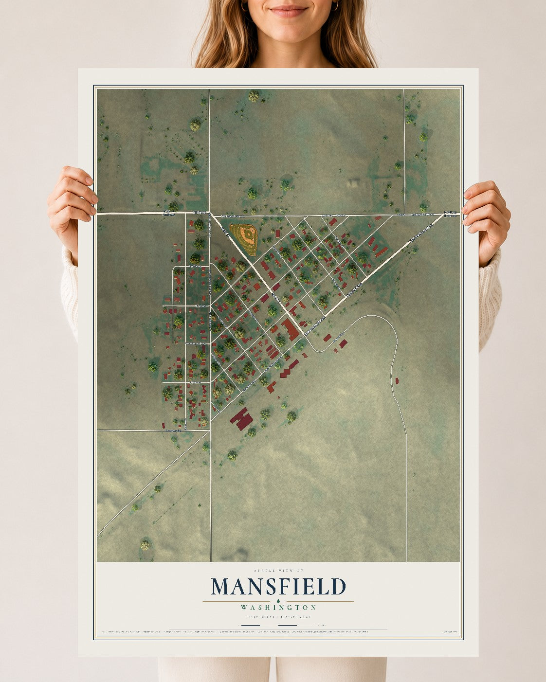 Map of Mansfield, Washington, 24 x 36 inch unframed archival matte print