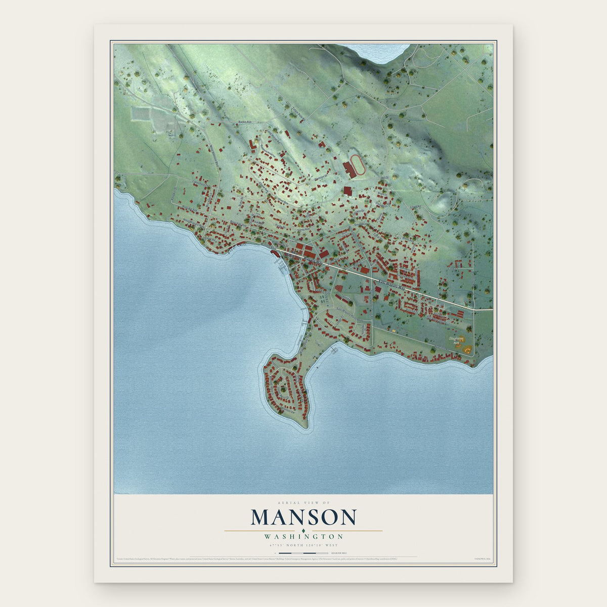 Manson, Washington map print, the full design