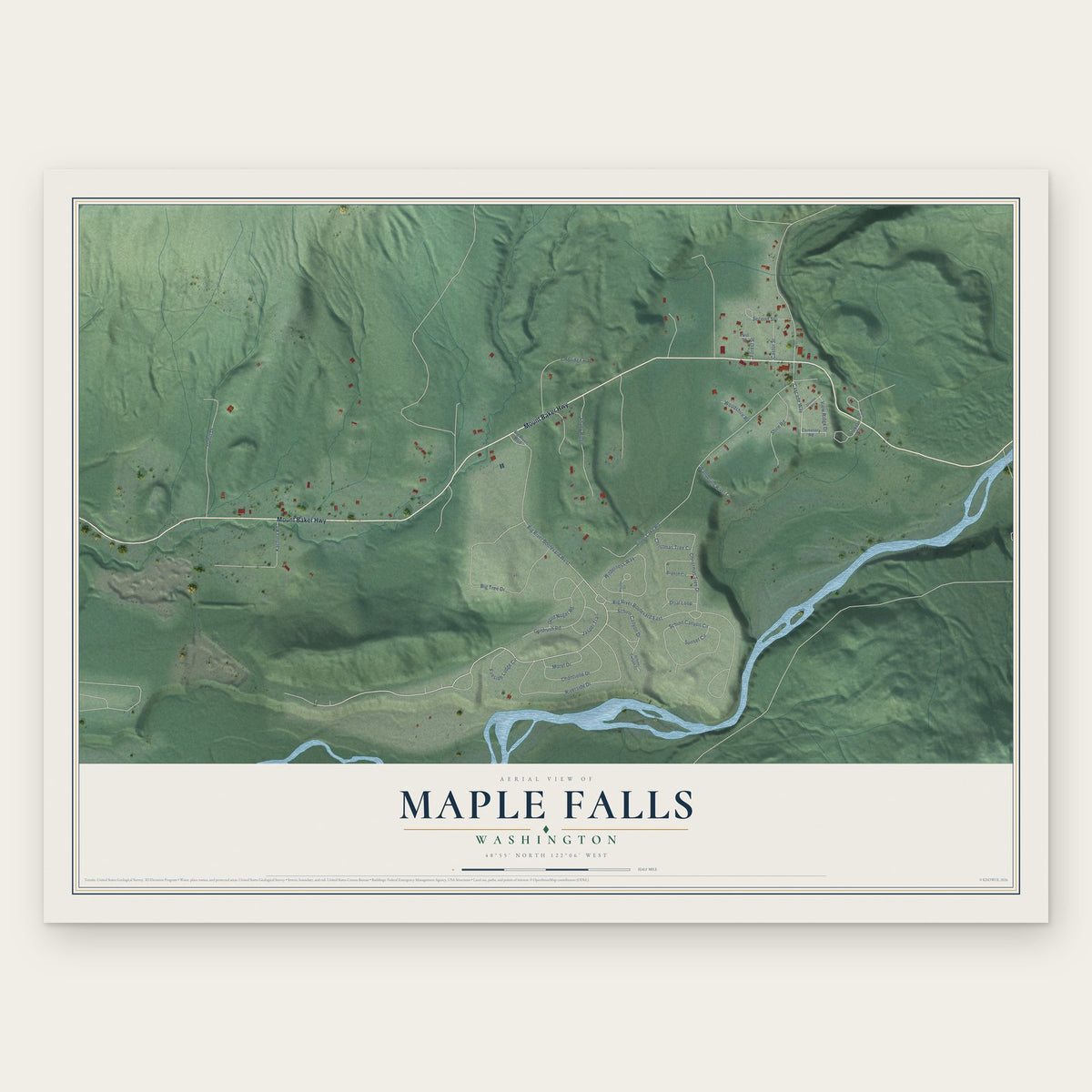 Maple Falls, Washington map print, the full design