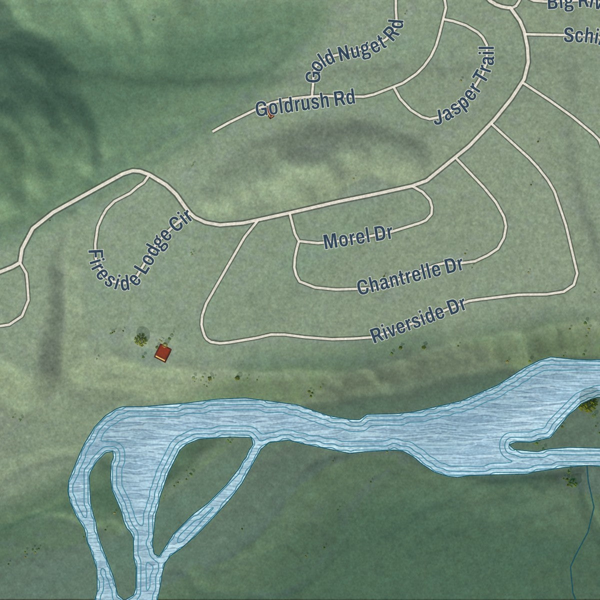 Close-up of the map of Maple Falls, Washington print showing street and building detail