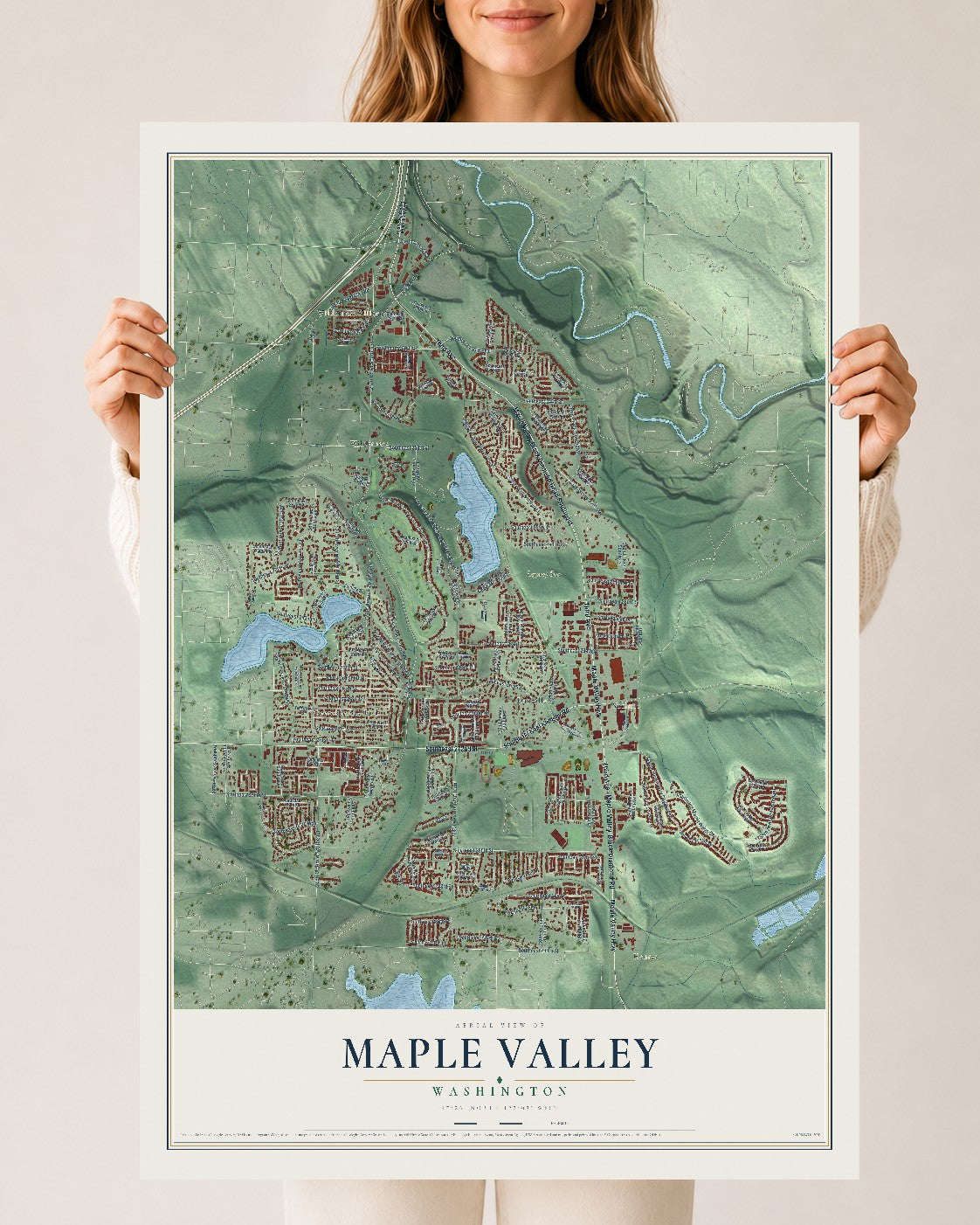 Map of Maple Valley, Washington, 24 x 36 inch unframed archival matte print