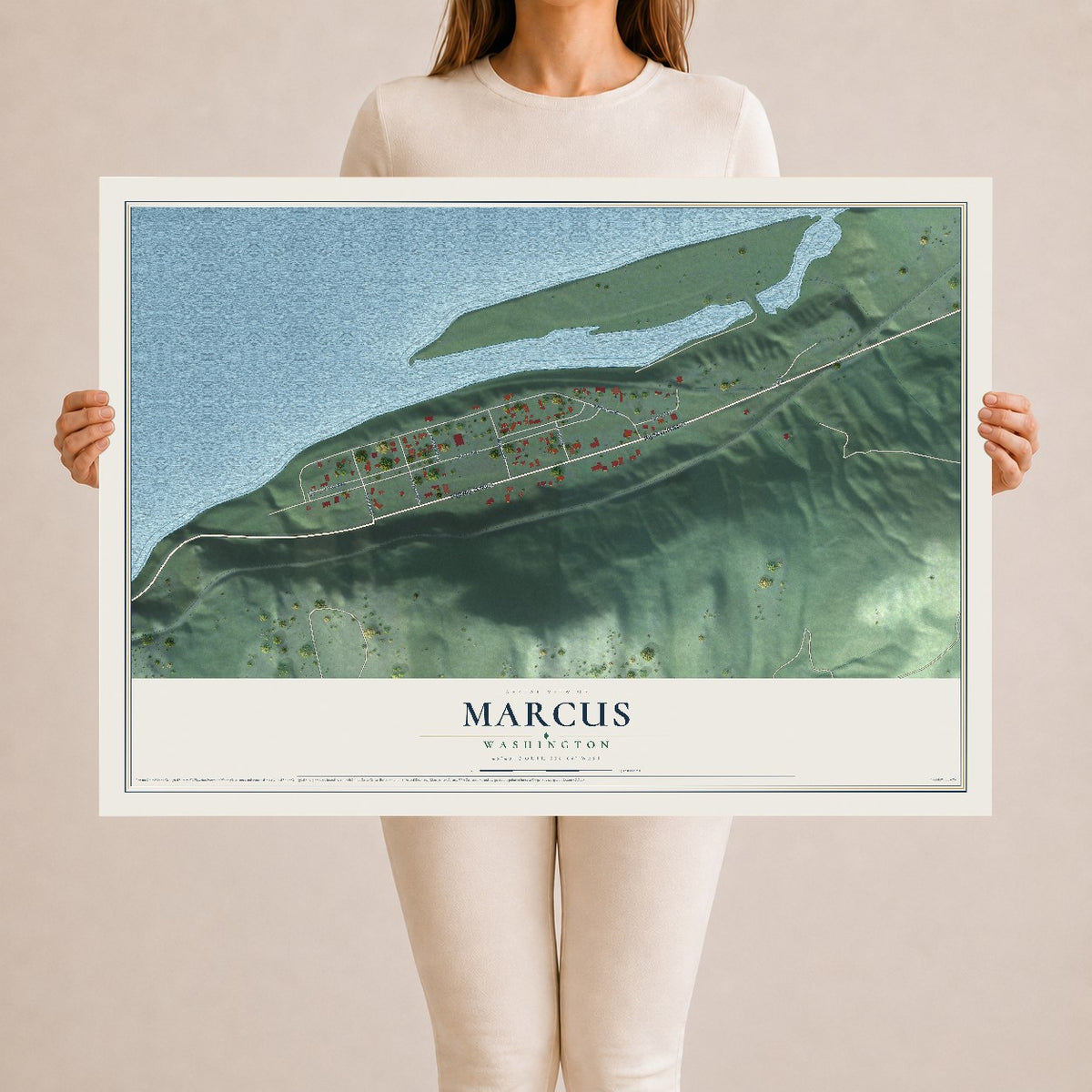 Map of Marcus, Washington, 24 x 36 inch unframed archival matte print