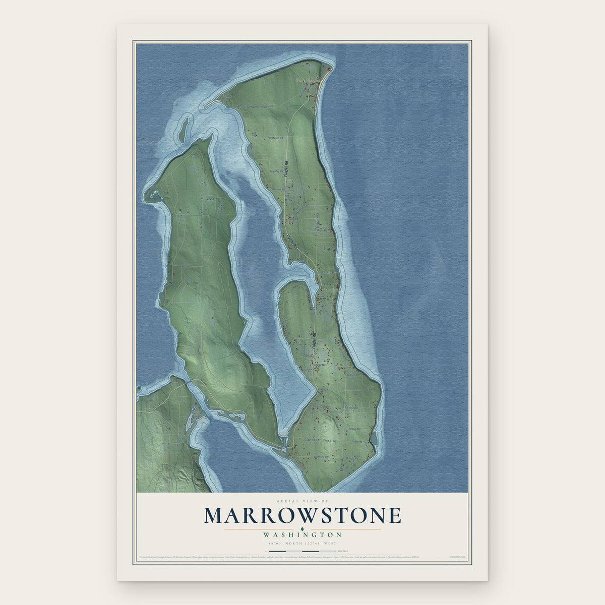 Marrowstone, Washington map print, the full design