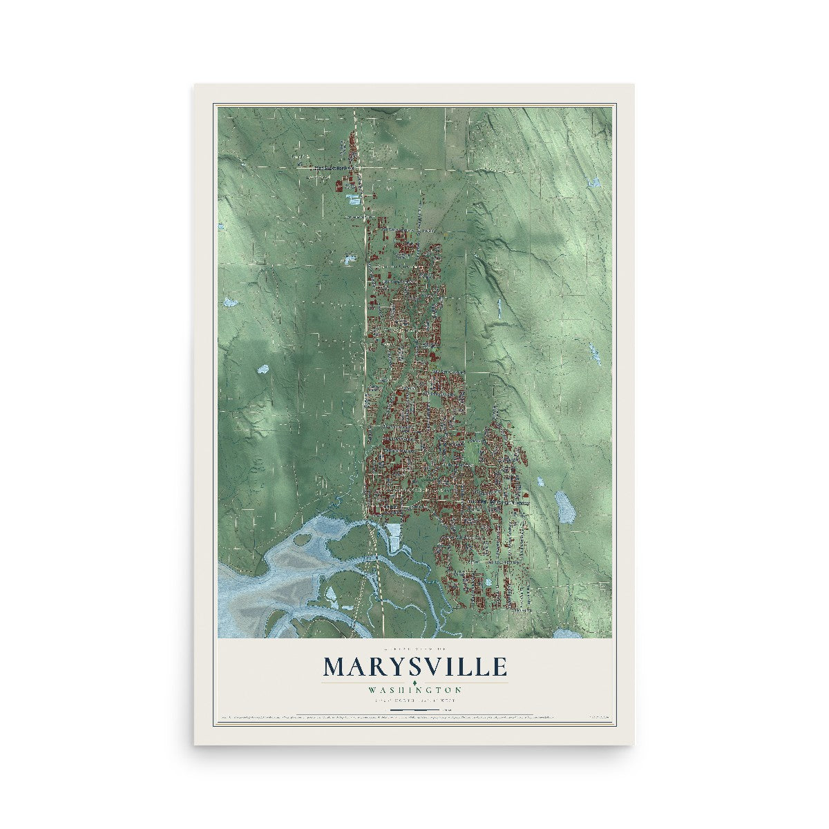 Map of Marysville, Washington, 12 x 18 inch unframed archival matte print