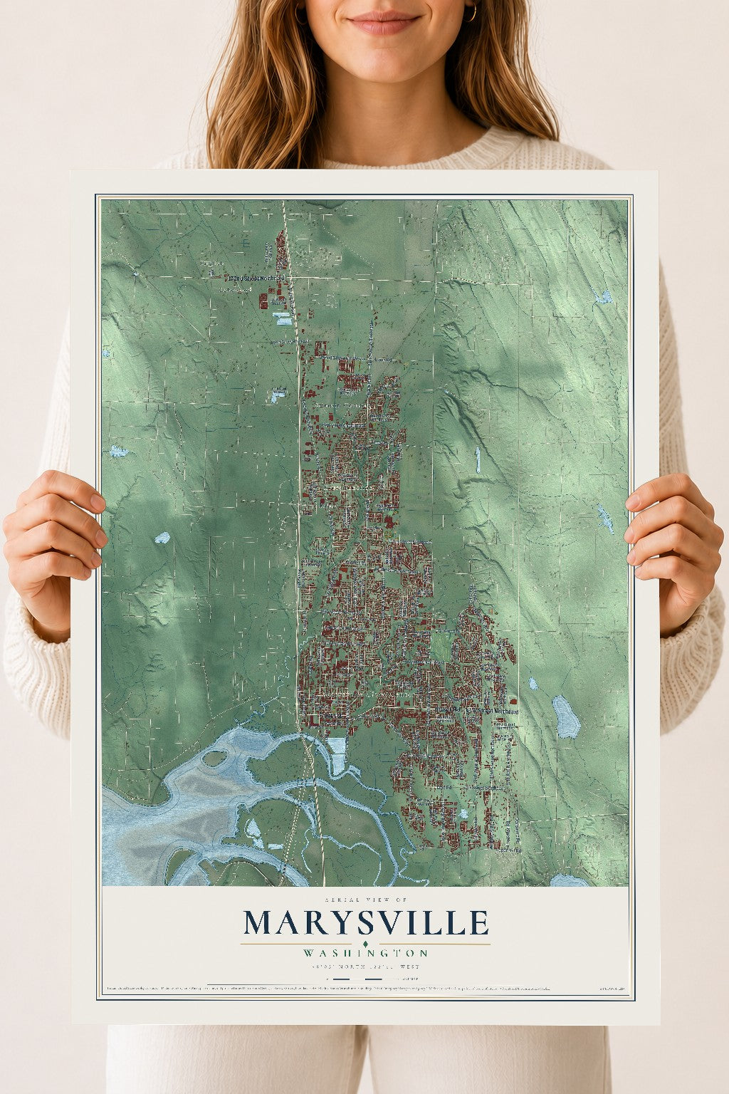 Map of Marysville, Washington, 18 x 24 inch unframed archival matte print