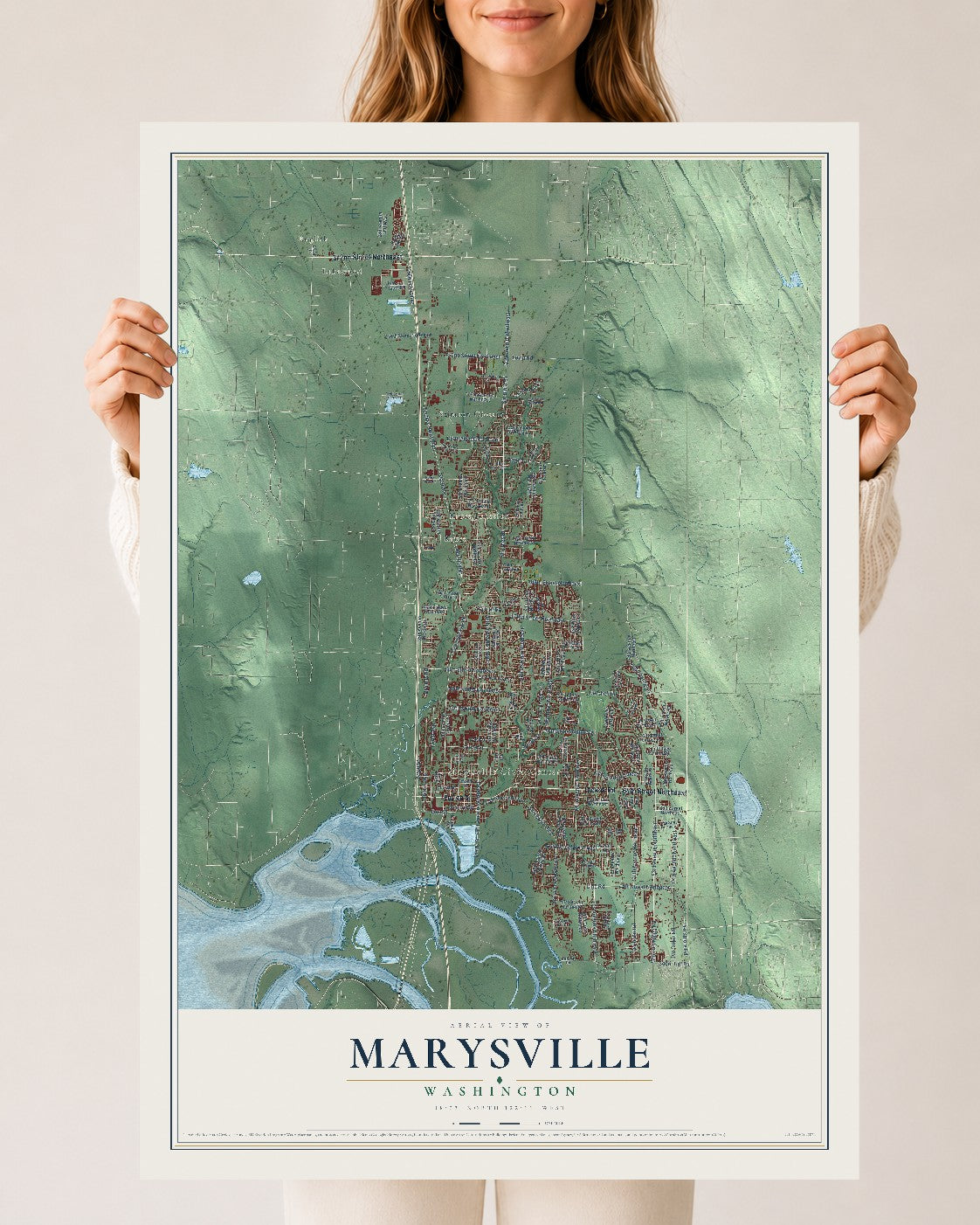 Map of Marysville, Washington, 24 x 36 inch unframed archival matte print