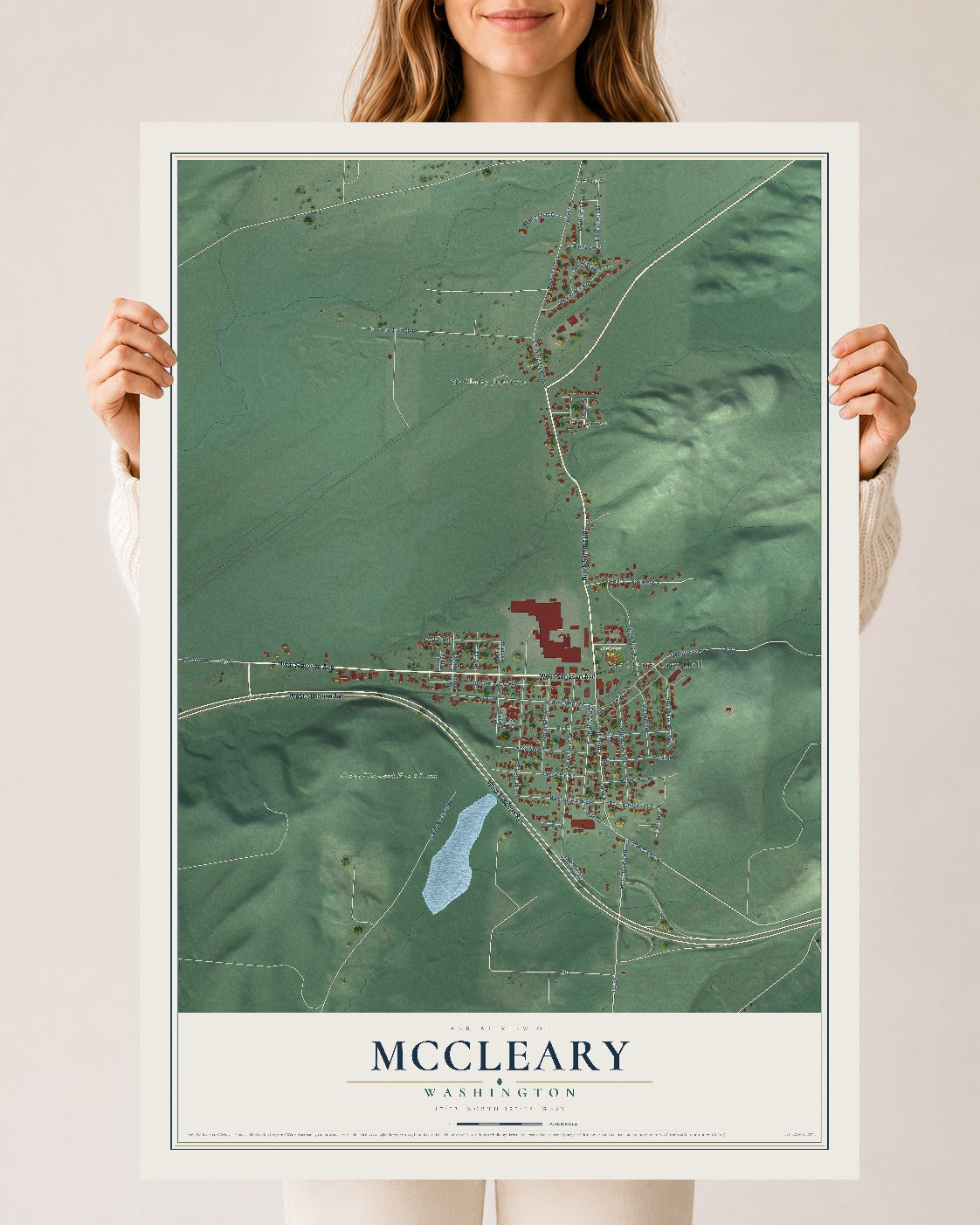 Map of McCleary, Washington, 24 x 36 inch unframed archival matte print