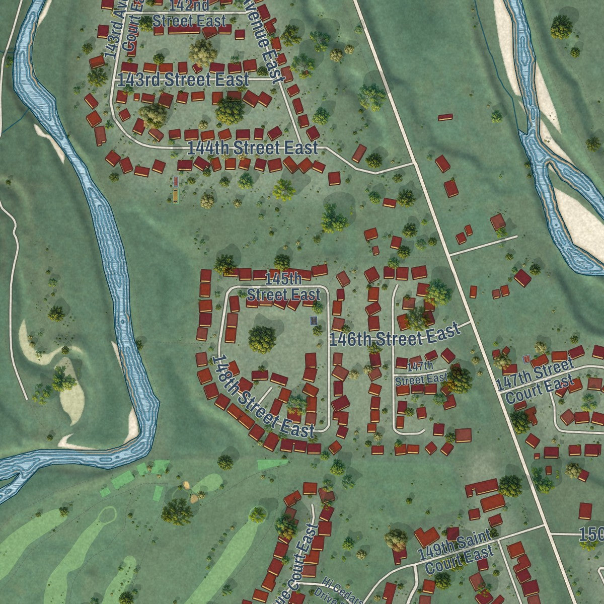 Close-up of the map of McMillin, Washington print showing street and building detail