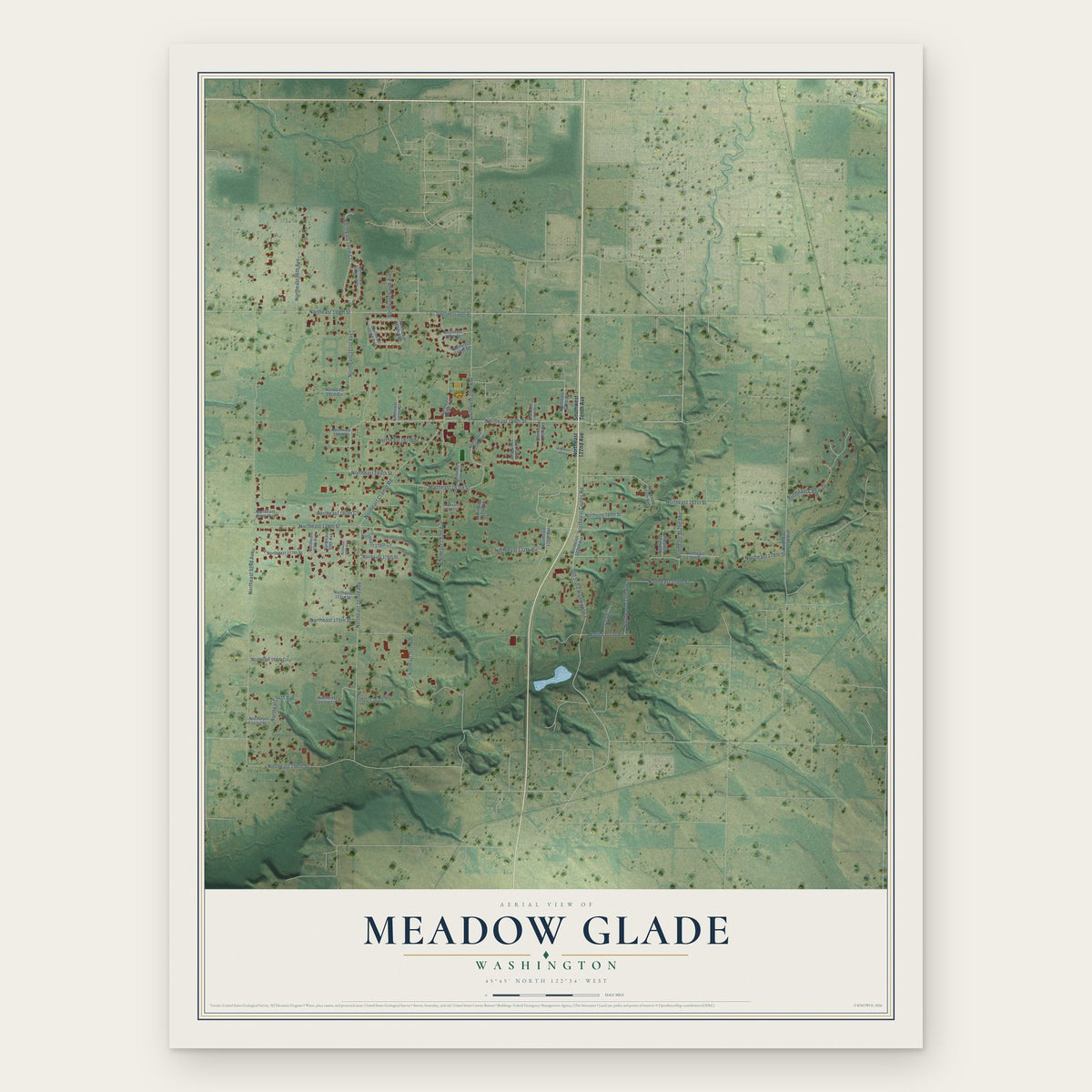 Meadow Glade, Washington map print, the full design