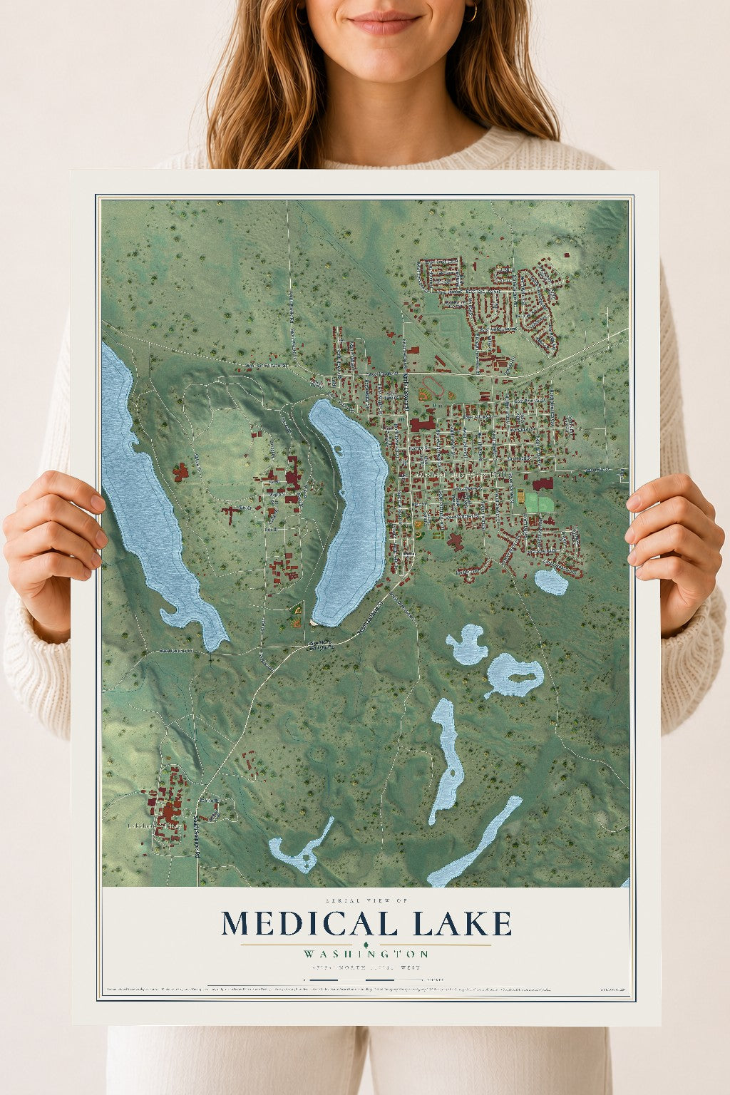 Map of Medical Lake, Washington, 18 x 24 inch unframed archival matte print