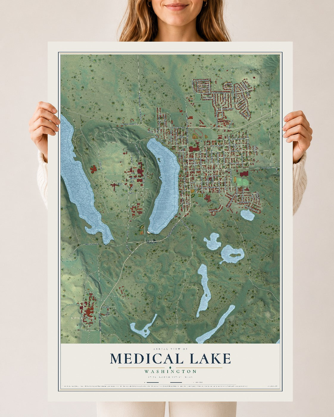 Map of Medical Lake, Washington, 24 x 36 inch unframed archival matte print