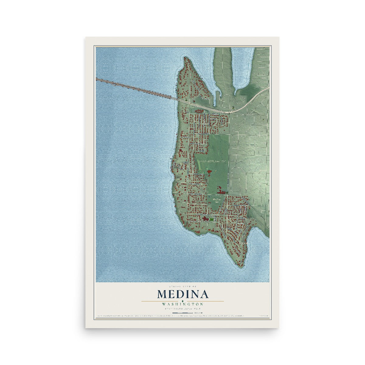 Map of Medina, Washington, 12 x 18 inch unframed archival matte print