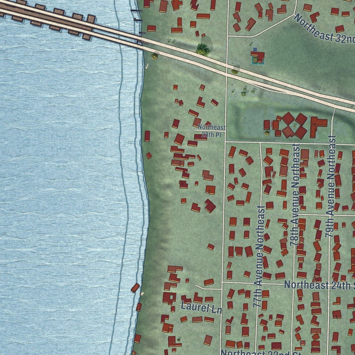 Second close-up of the map of Medina, Washington print showing more streets and buildings