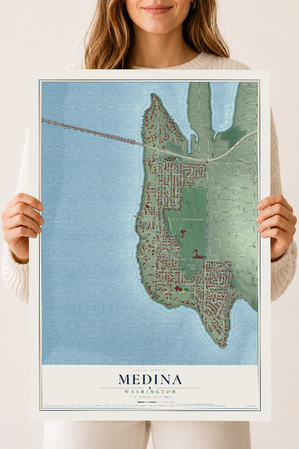 Map of Medina, Washington, 18 x 24 inch unframed archival matte print