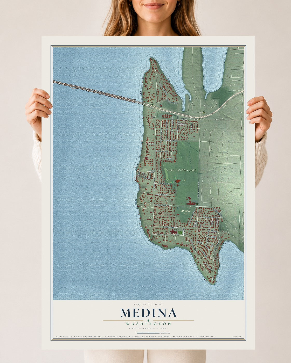 Map of Medina, Washington, 24 x 36 inch unframed archival matte print