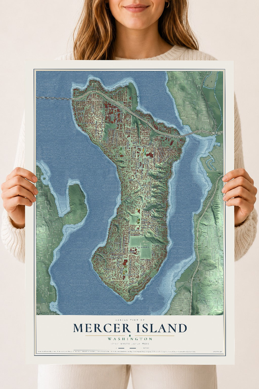 Map of Mercer Island, Washington, 18 x 24 inch unframed archival matte print