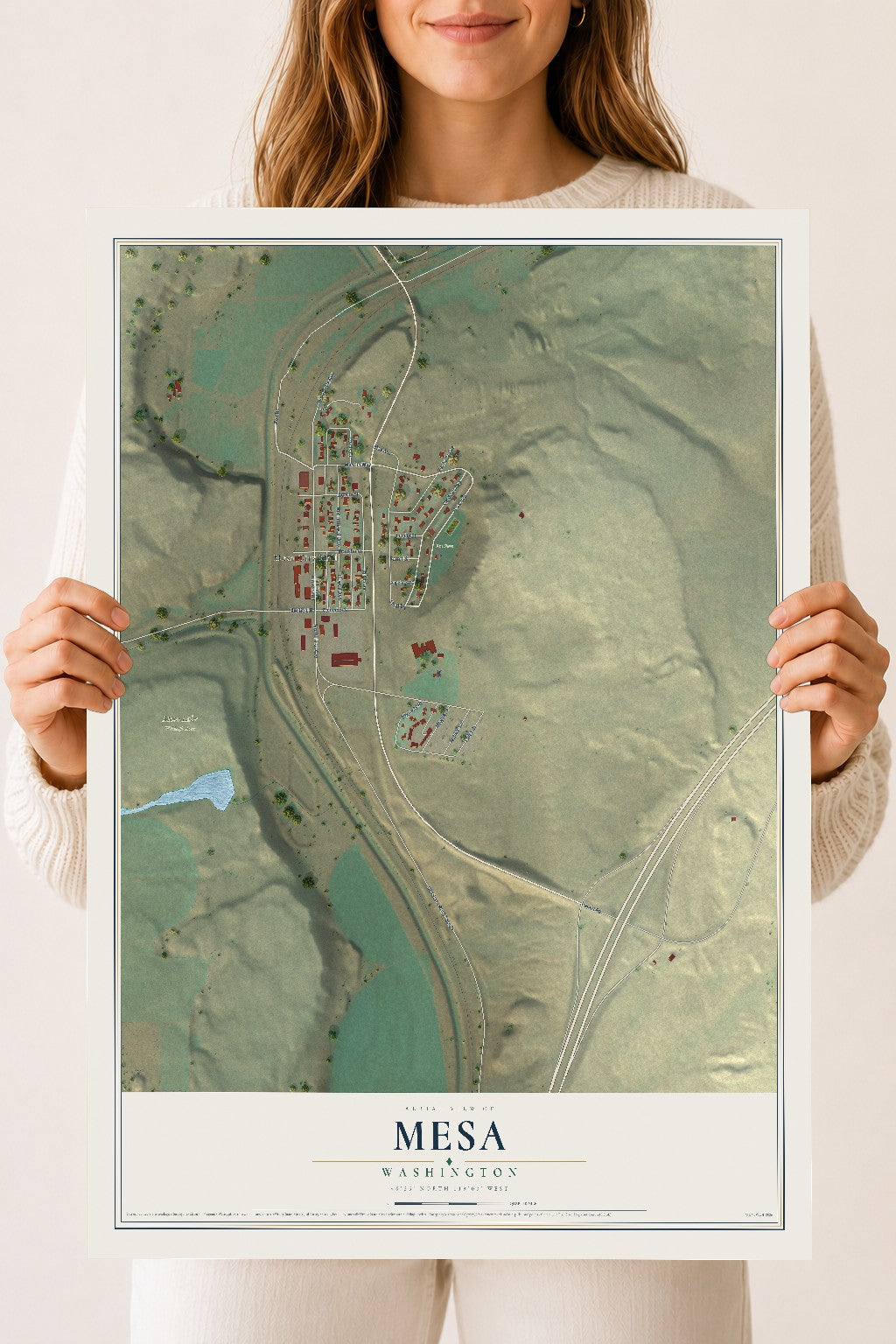 Map of Mesa, Washington, 18 x 24 inch unframed archival matte print