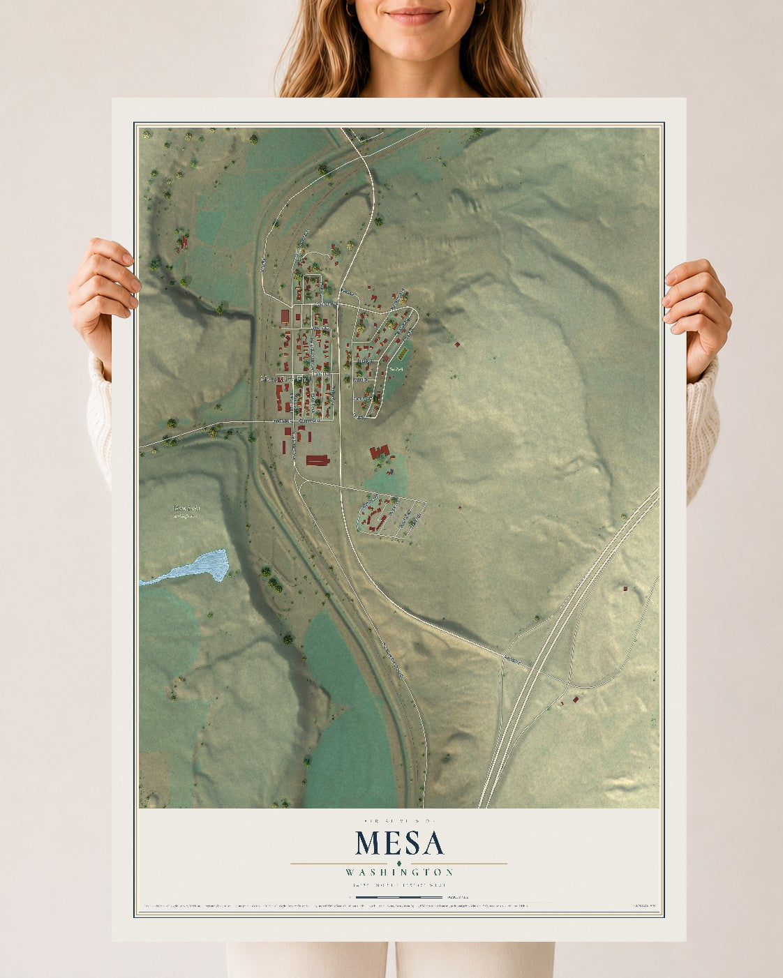 Map of Mesa, Washington, 24 x 36 inch unframed archival matte print