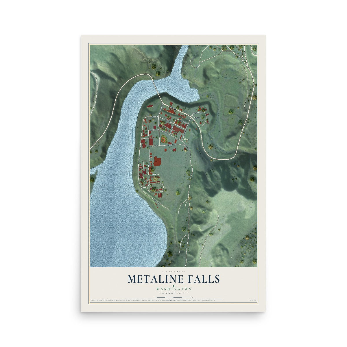 Map of Metaline Falls, Washington, 12 x 18 inch unframed archival matte print