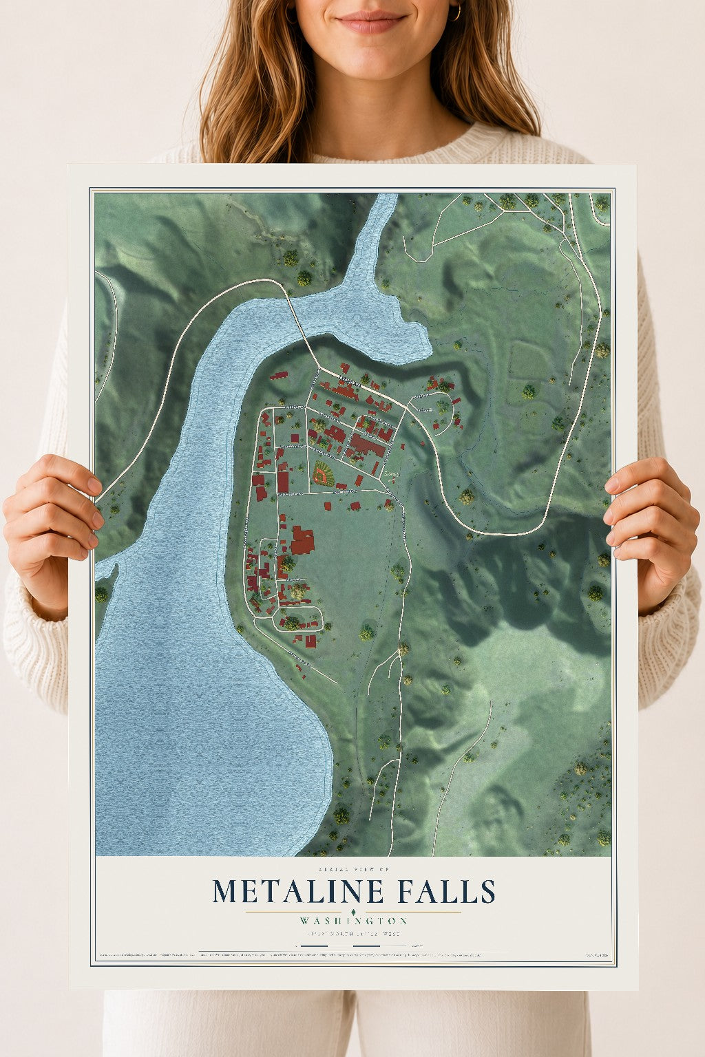 Map of Metaline Falls, Washington, 18 x 24 inch unframed archival matte print
