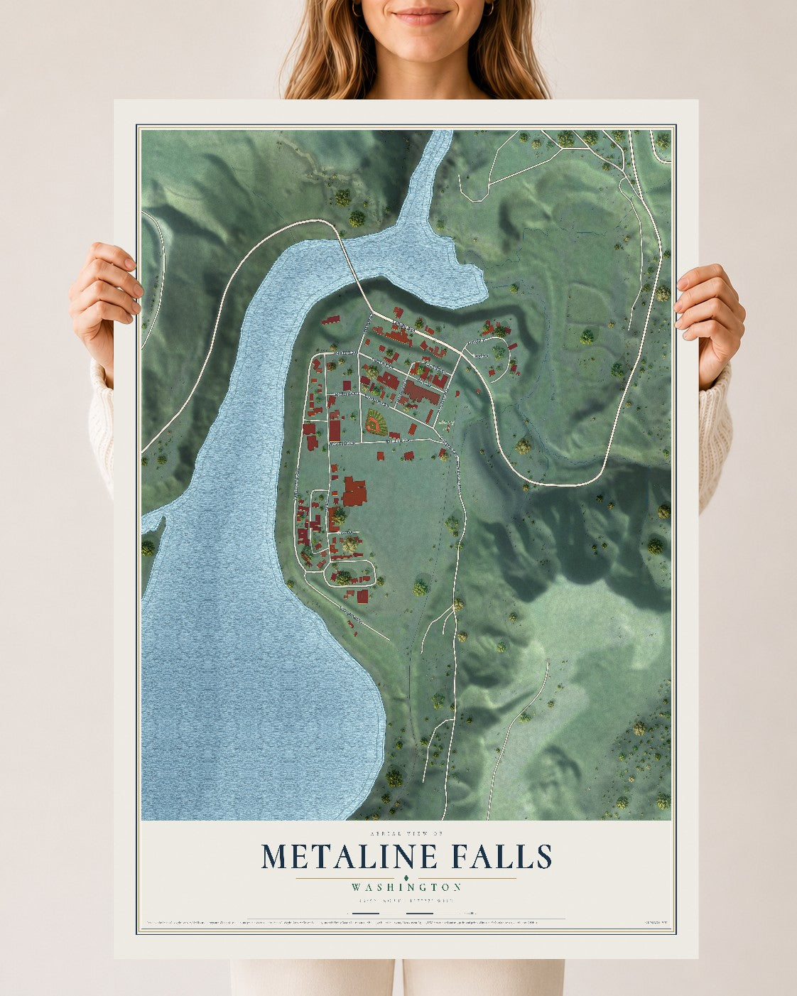 Map of Metaline Falls, Washington, 24 x 36 inch unframed archival matte print