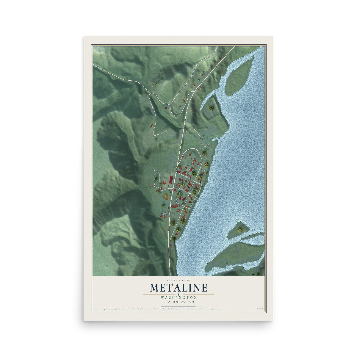 Map of Metaline, Washington, 12 x 18 inch unframed archival matte print