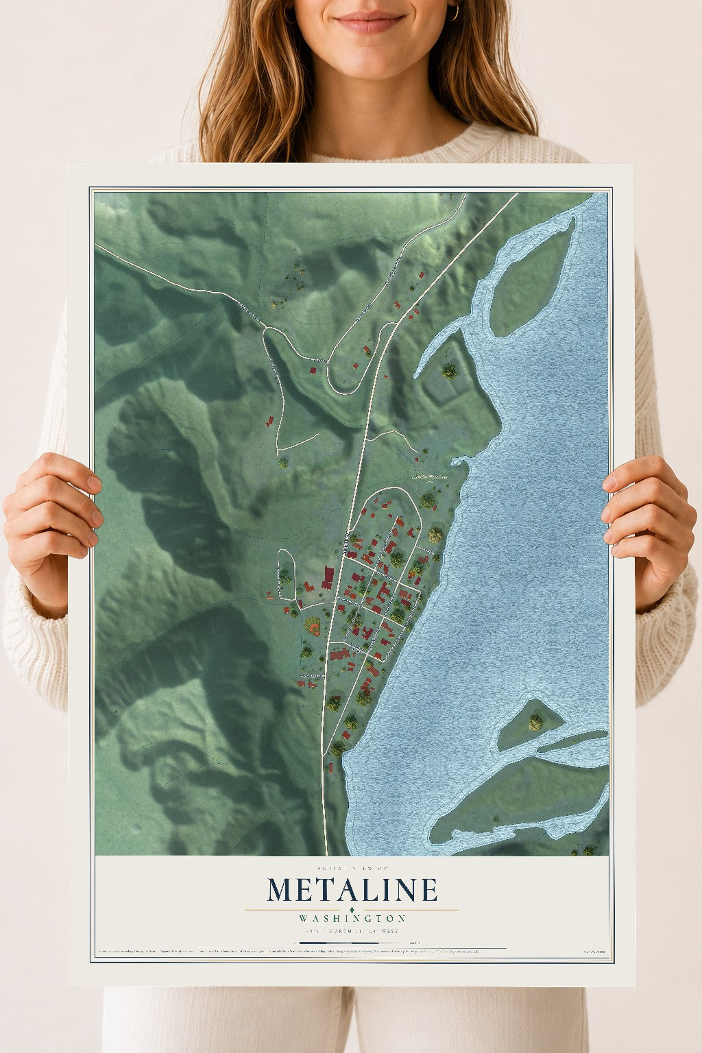 Map of Metaline, Washington, 18 x 24 inch unframed archival matte print
