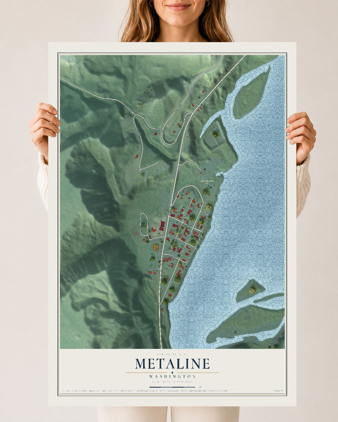Map of Metaline, Washington, 24 x 36 inch unframed archival matte print