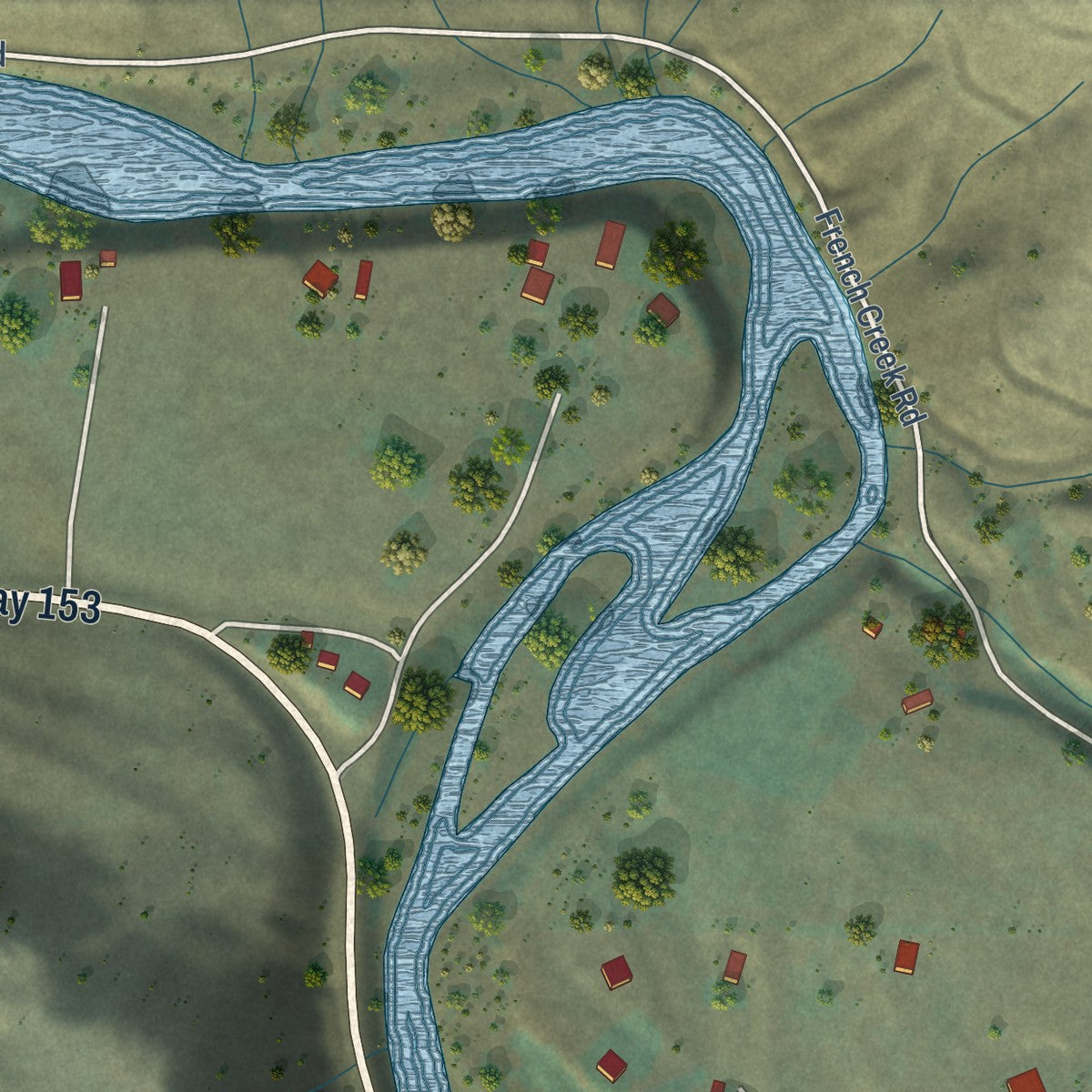 Close-up of the map of Methow, Washington print showing street and building detail