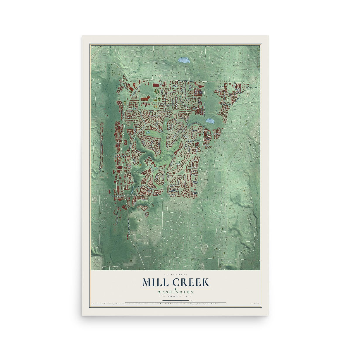 Map of Mill Creek, Washington, 12 x 18 inch unframed archival matte print
