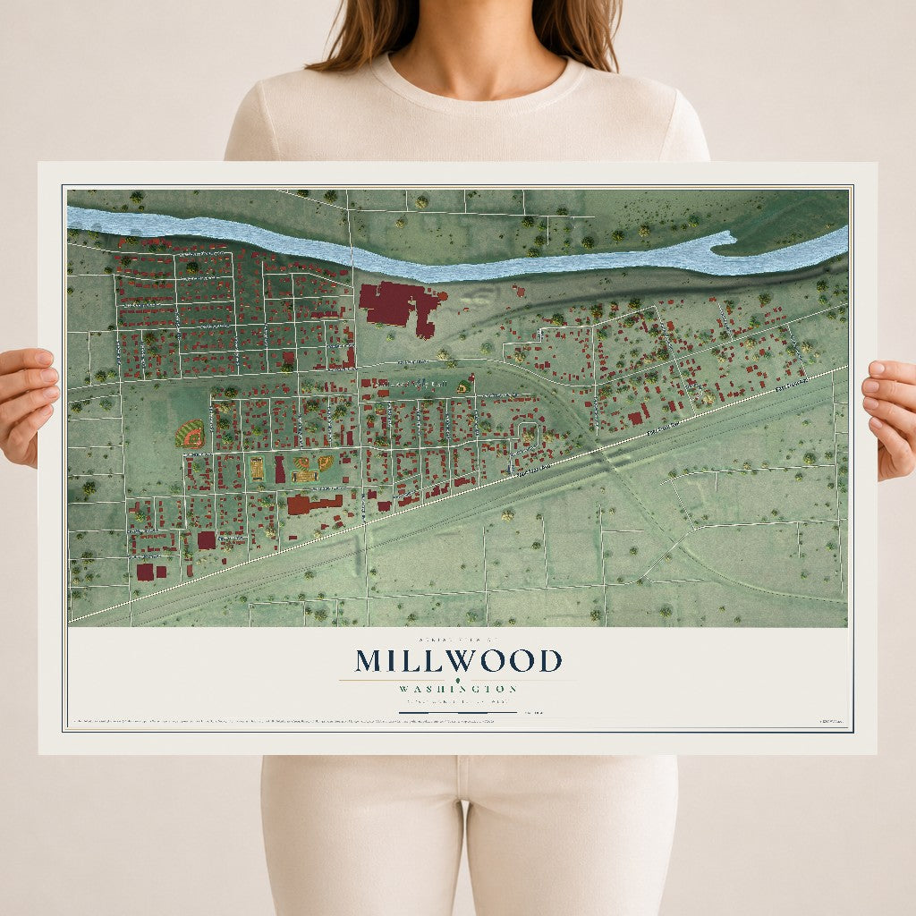 Map of Millwood, Washington, 18 x 24 inch unframed archival matte print