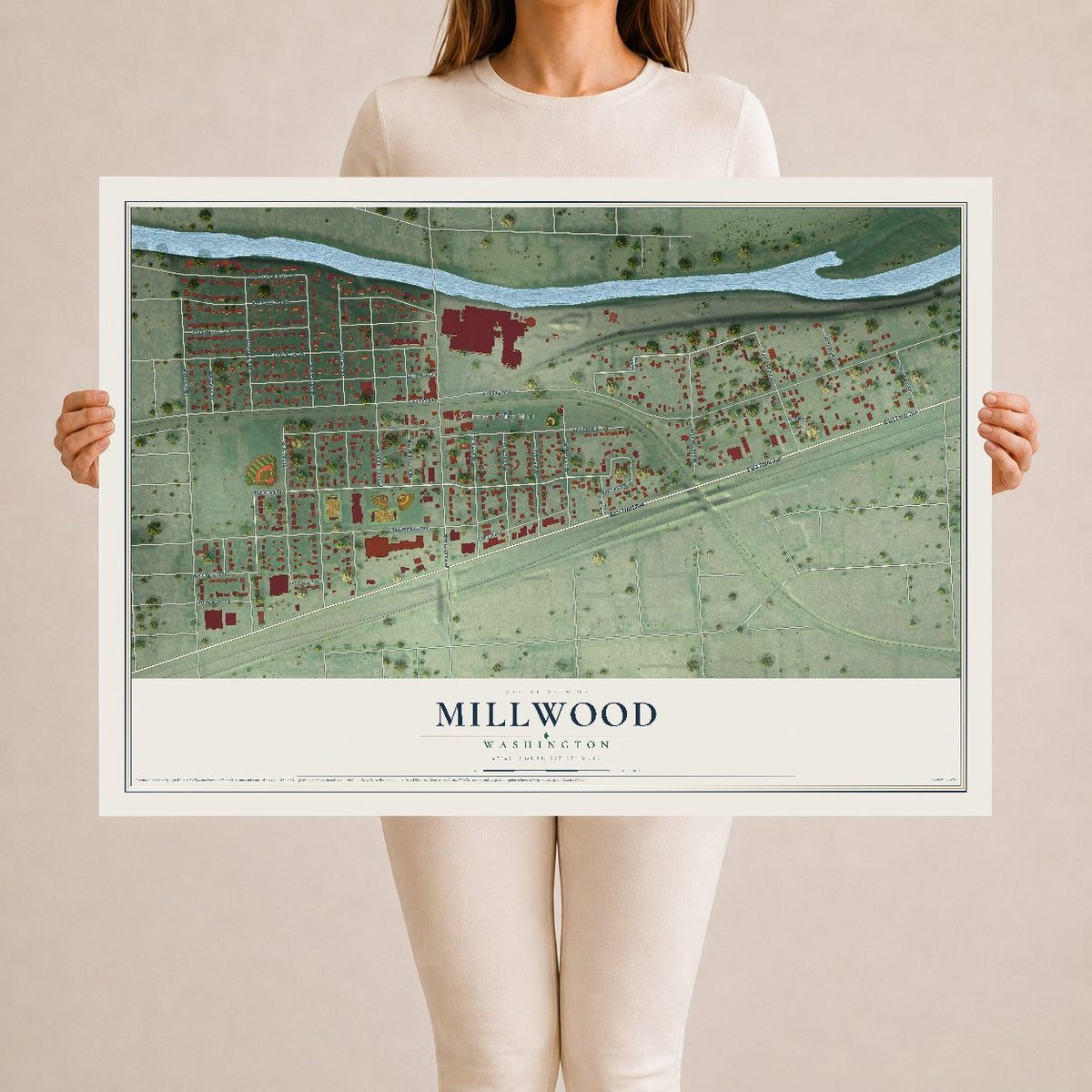 Map of Millwood, Washington, 24 x 36 inch unframed archival matte print