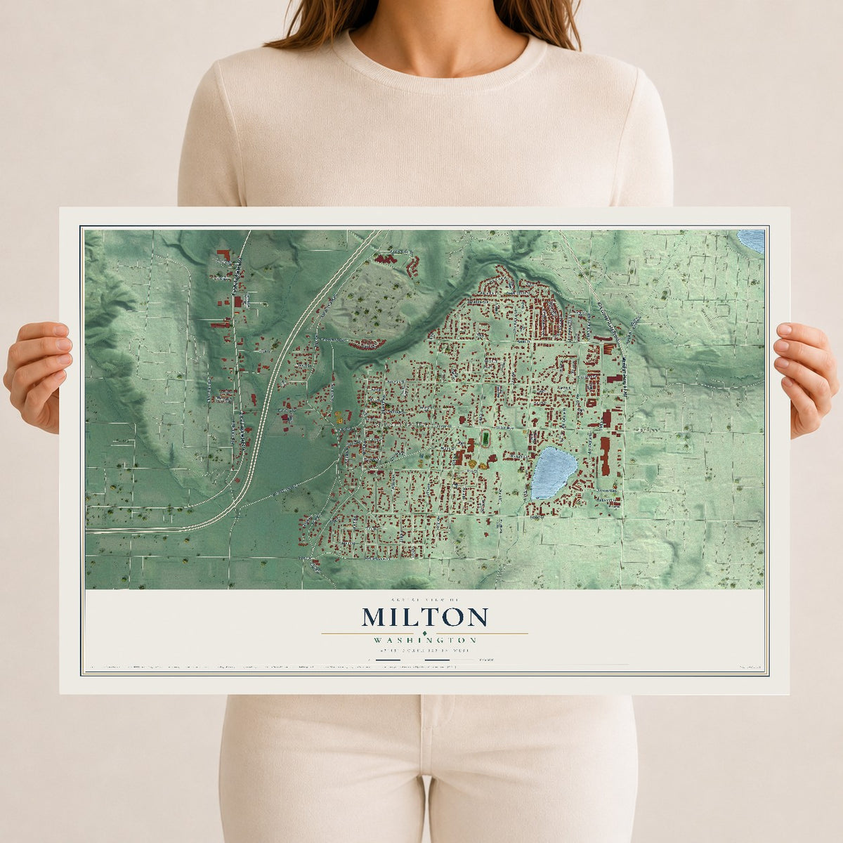 Map of Milton, Washington, 12 x 18 inch unframed archival matte print