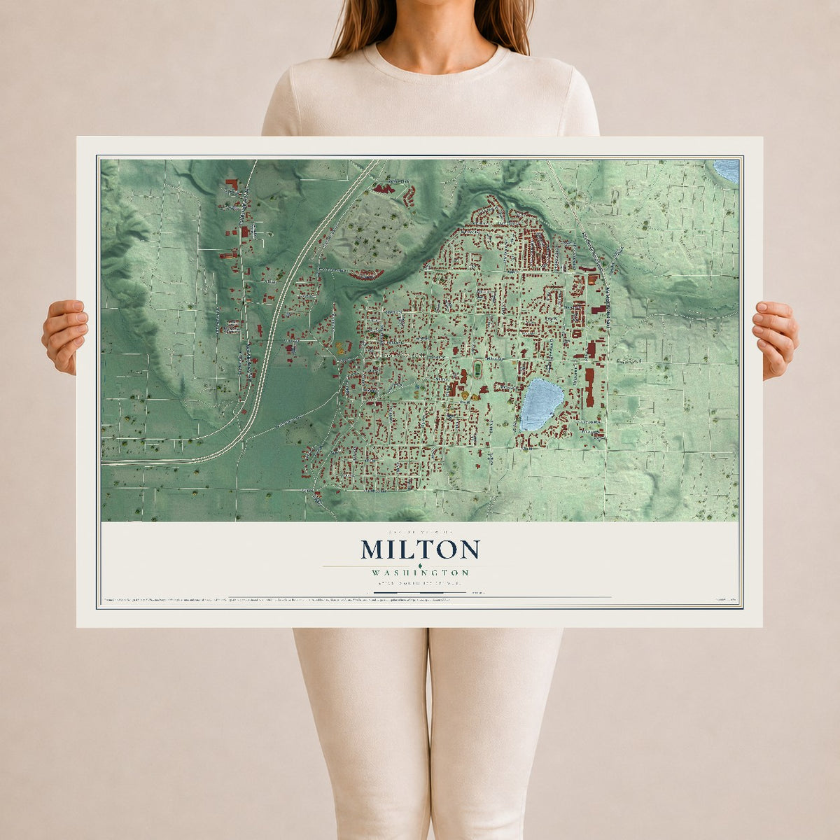 Map of Milton, Washington, 24 x 36 inch unframed archival matte print