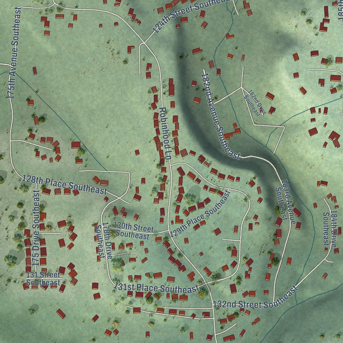 Close-up of the map of Monroe North, Washington print showing street and building detail