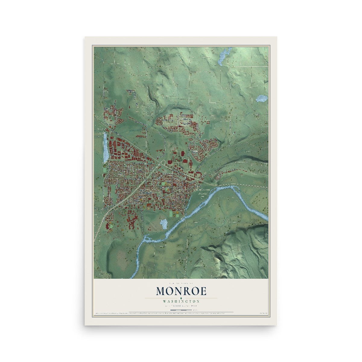 Map of Monroe, Washington, 12 x 18 inch unframed archival matte print