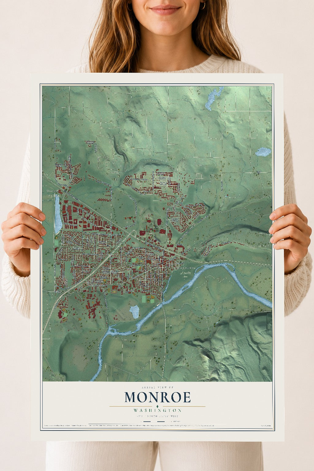 Map of Monroe, Washington, 18 x 24 inch unframed archival matte print