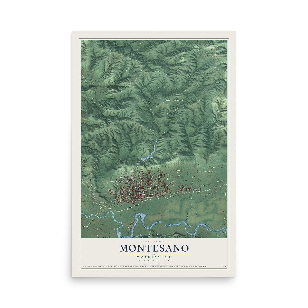 Map of Montesano, Washington, 12 x 18 inch unframed archival matte print