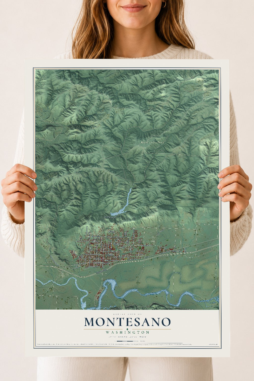 Map of Montesano, Washington, 18 x 24 inch unframed archival matte print