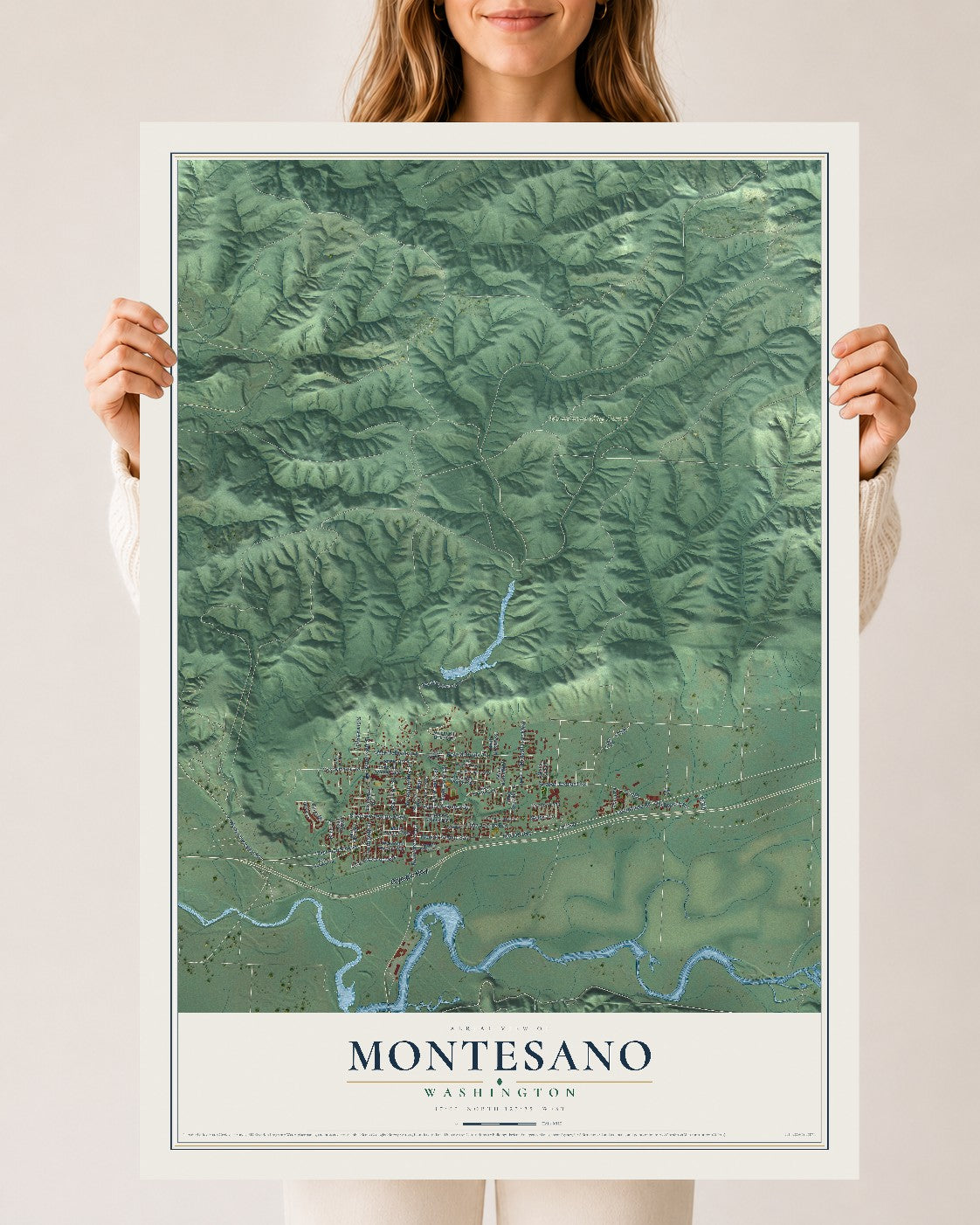 Map of Montesano, Washington, 24 x 36 inch unframed archival matte print