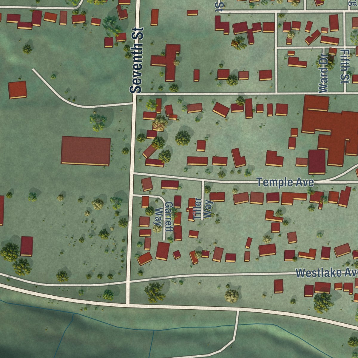 Second close-up of the map of Morton, Washington print showing more streets and buildings